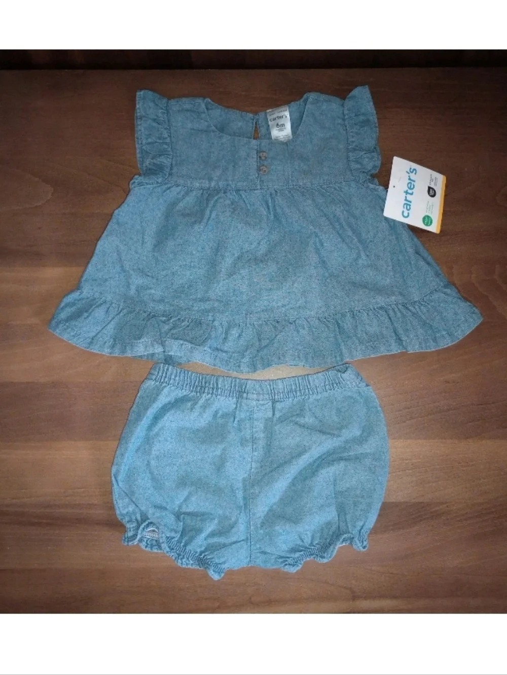6M Carter’s Baby Girls 3-Piece Outfit Set Blue Chambray Top & Bloomers NWT- A03